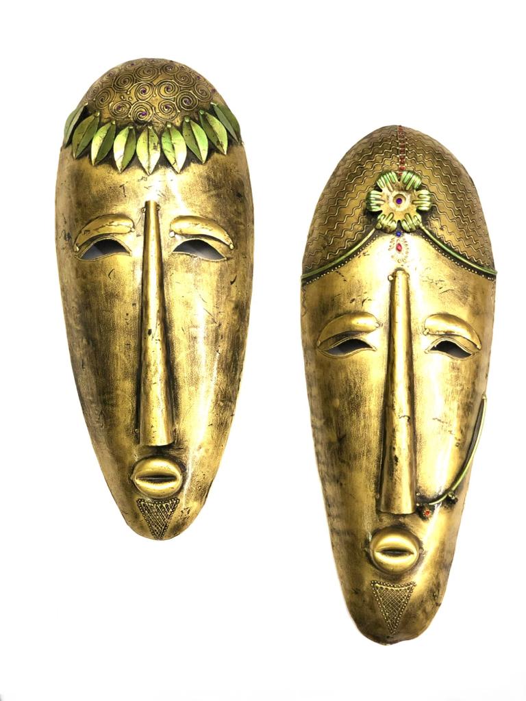 Metal Mask Male Female Wall Art In Exclusive Handcrafted In India By Tarmapatra