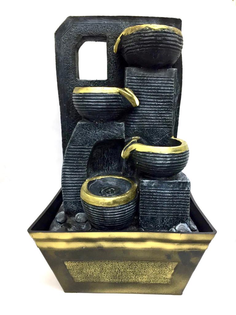 Fountain Water Falling From Pots Black & Gold Finish Unique Gifts Tamrapatra