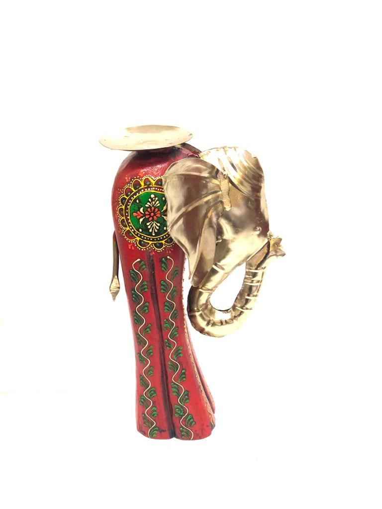 Creative Style Candle Holders Elephant Red Shade Wooden Art By  Tamrapatra