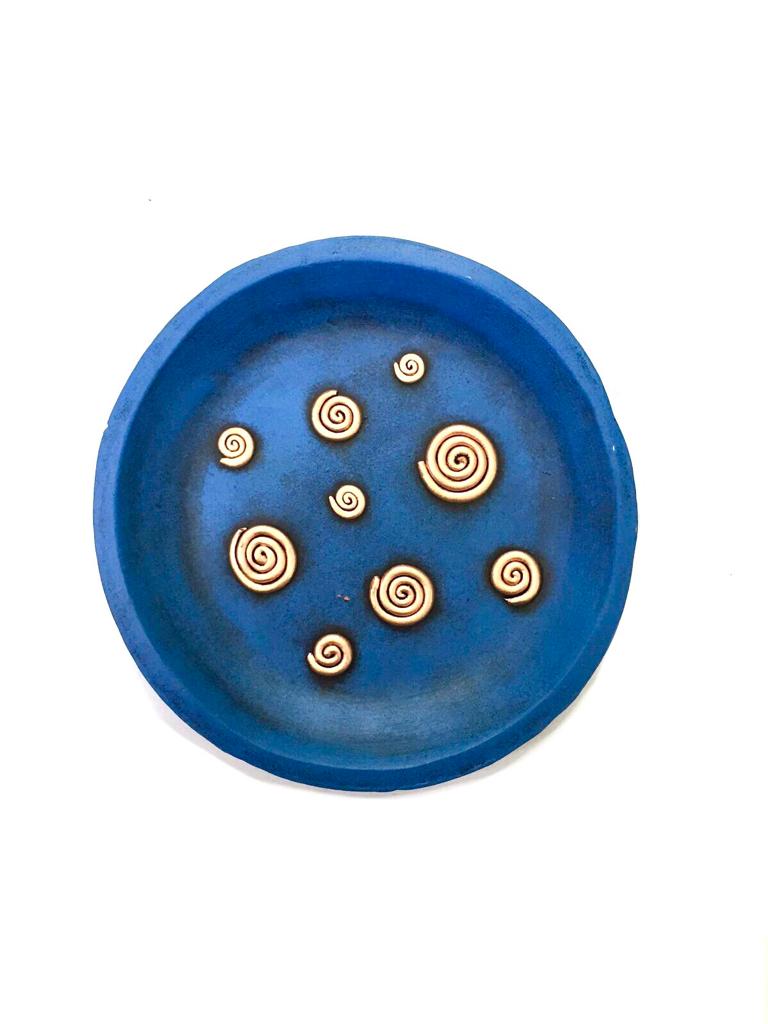 Cobalt Blue Circular Designs Hanging Wall Décor Plates Set Of 5 Tamrapatra