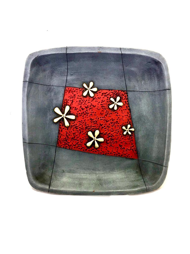 Square Designs Gray & Red Finished Classy Wall Unique Ideas Set Of 5 Tamrapatra