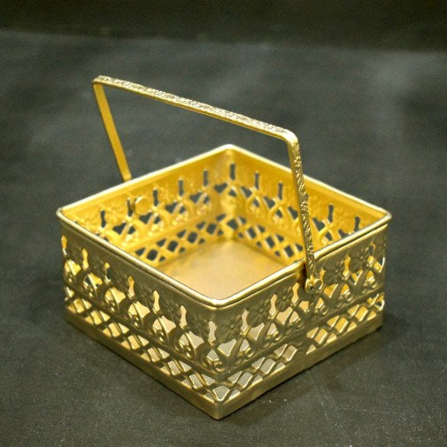 Square Metal Tray With Handle For Serving Dry Fruits Chocolates By Tamrapatra - Tamrapatra