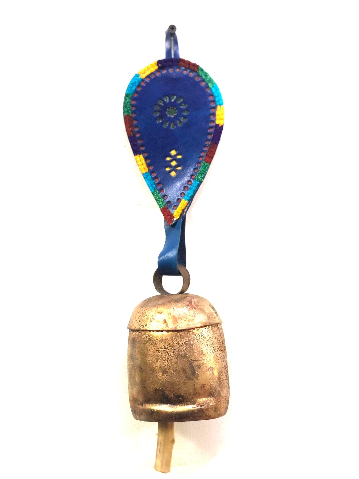 Hanging Metal Bells XL Size Decoration With Leather Stitched By Tamrapatra