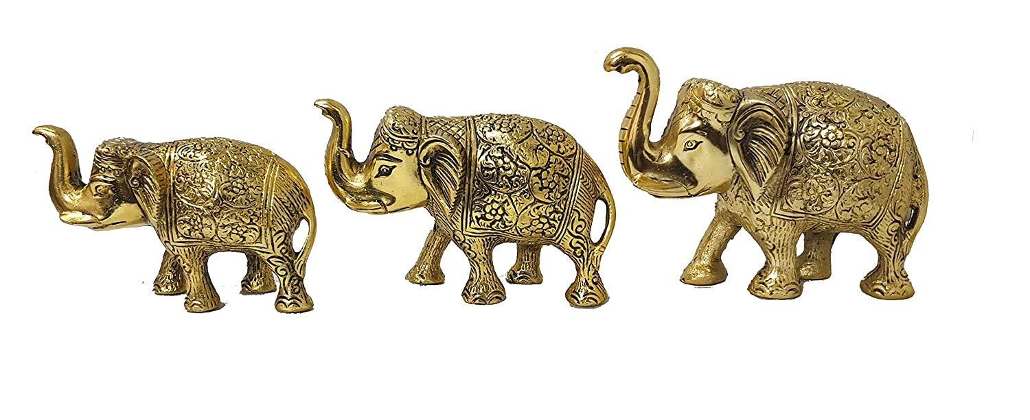 Elephant Metal Carving Handcrafted Up Trunk Mighty Animal Décor Tamrapatra