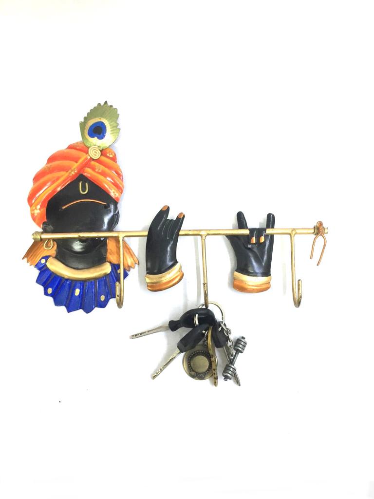 Lord Krishna Playing Flute Designer Key Holder Wall Utility By Tamrapatra