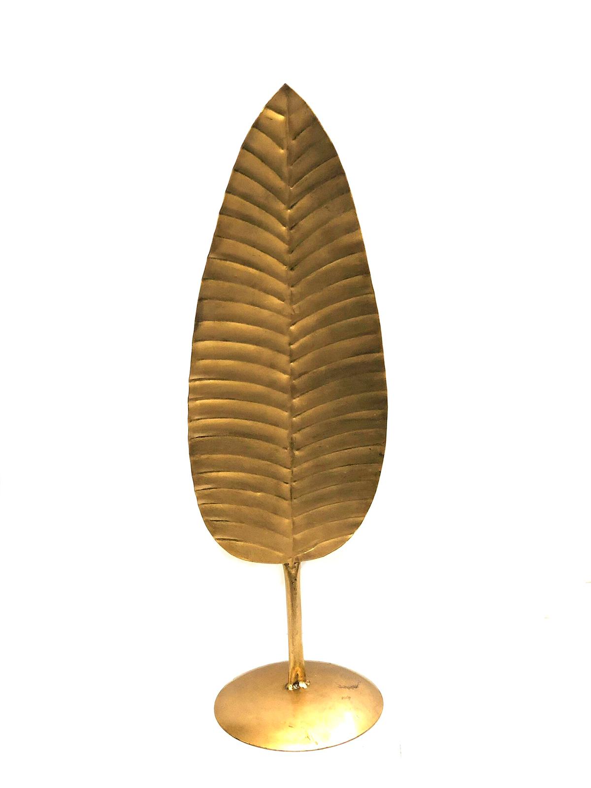 Lifestyle Nature Inspired Leaf Designs Metal Art On Stand Gold From Tamrapatra