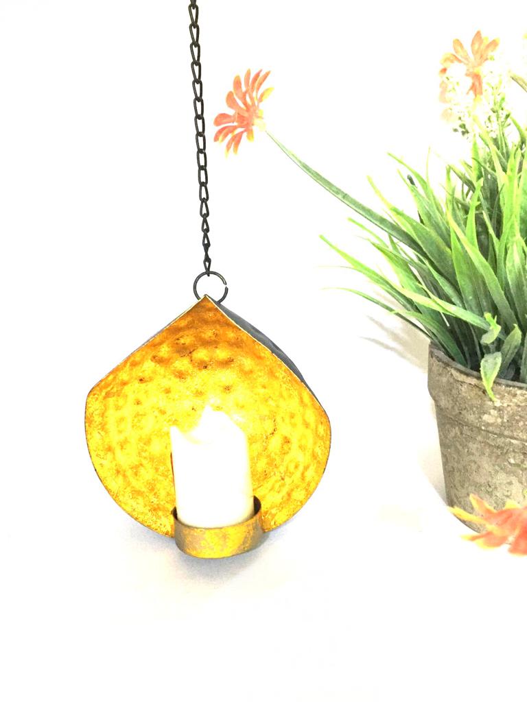 Bowl Shaped Tea Light Hanging With Chain Black & Gold Unique By Tamrapatra