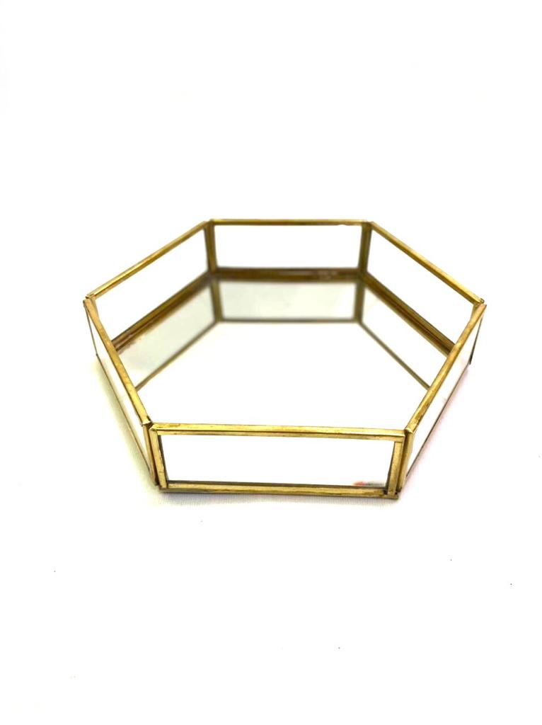 Mirror Tray With Metal Polygon Shaped Platters Handicrafts From Tamrapatra