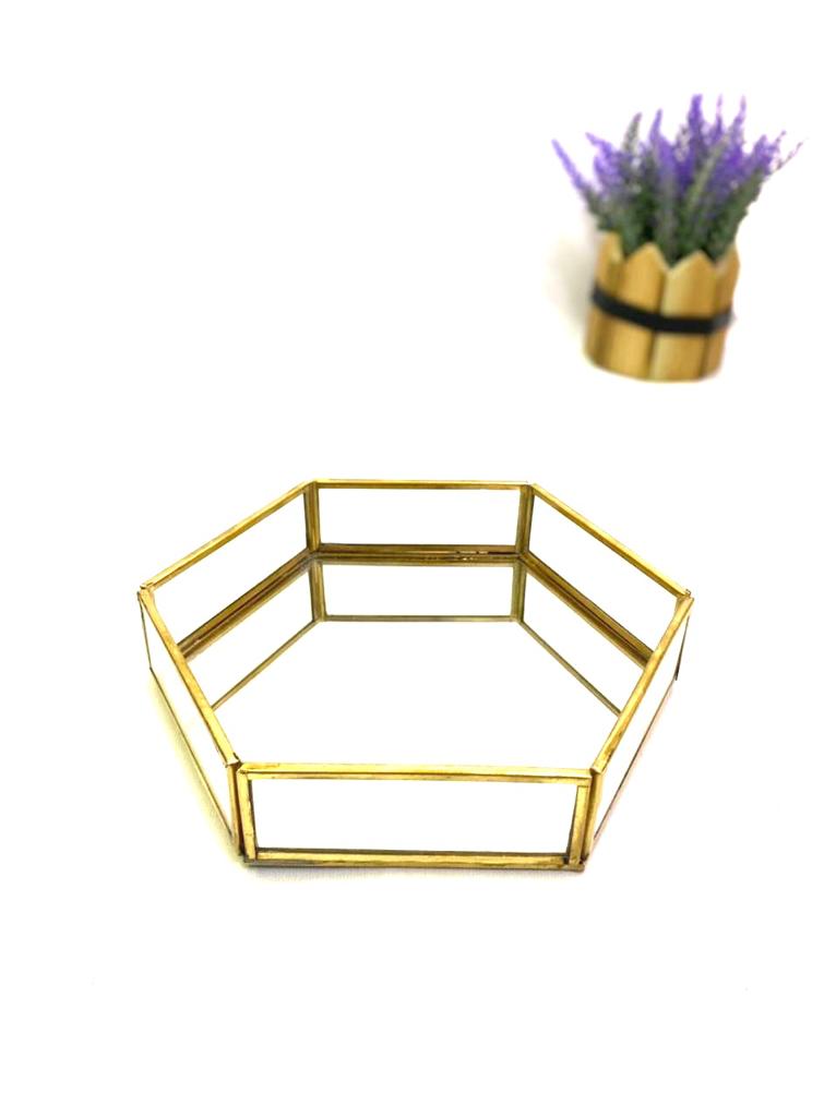 Mirror Tray With Metal Polygon Shaped Platters Handicrafts From Tamrapatra