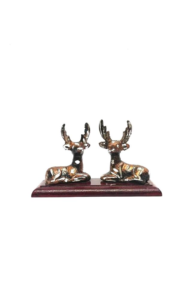 Metal Deer Couple Set On Wooden Stand Re Decorate Your Homes By Tamrapatra