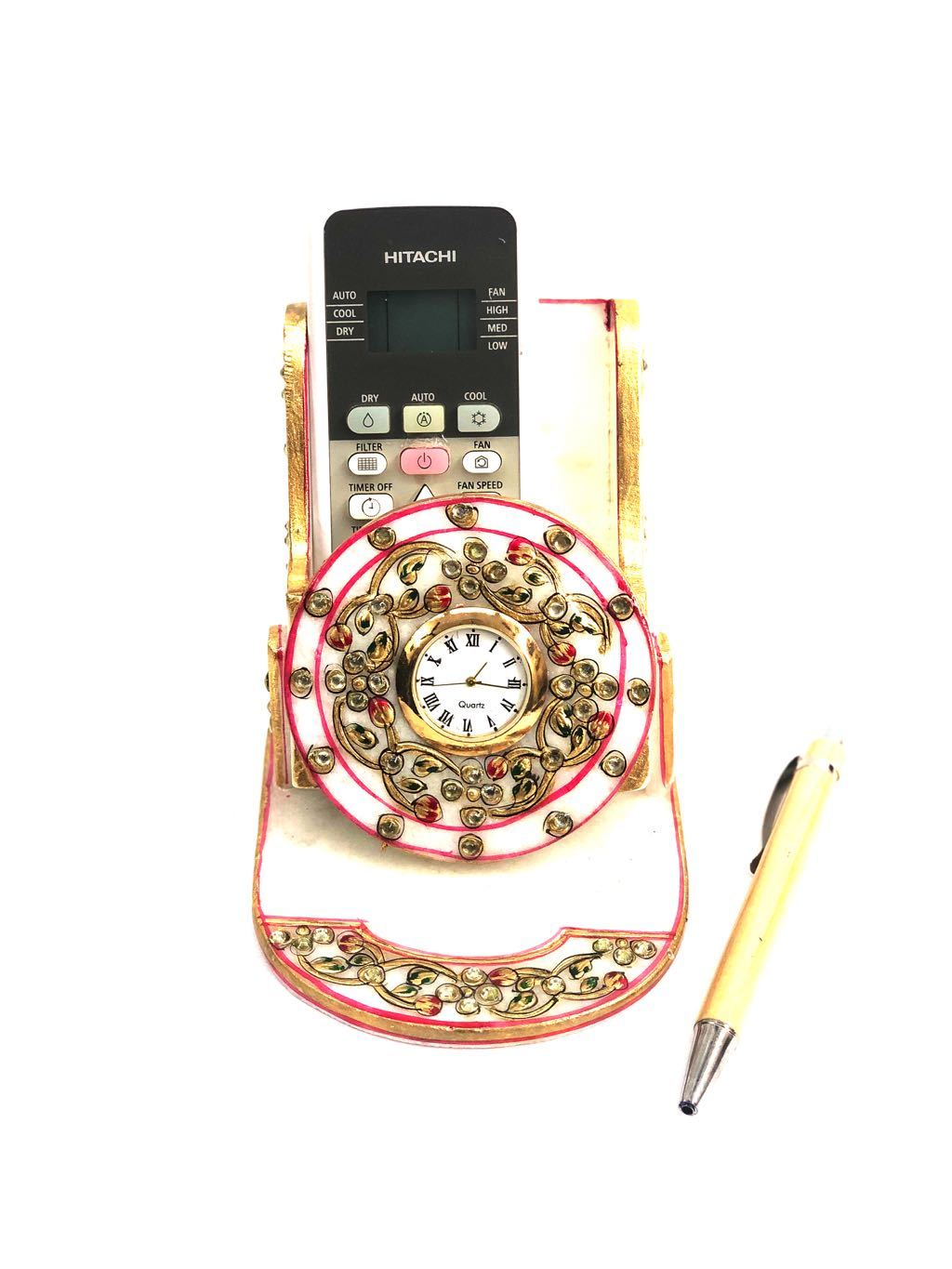 Clock Visiting Card Remote Holder Multipurpose Marble Craft Tamrapatra