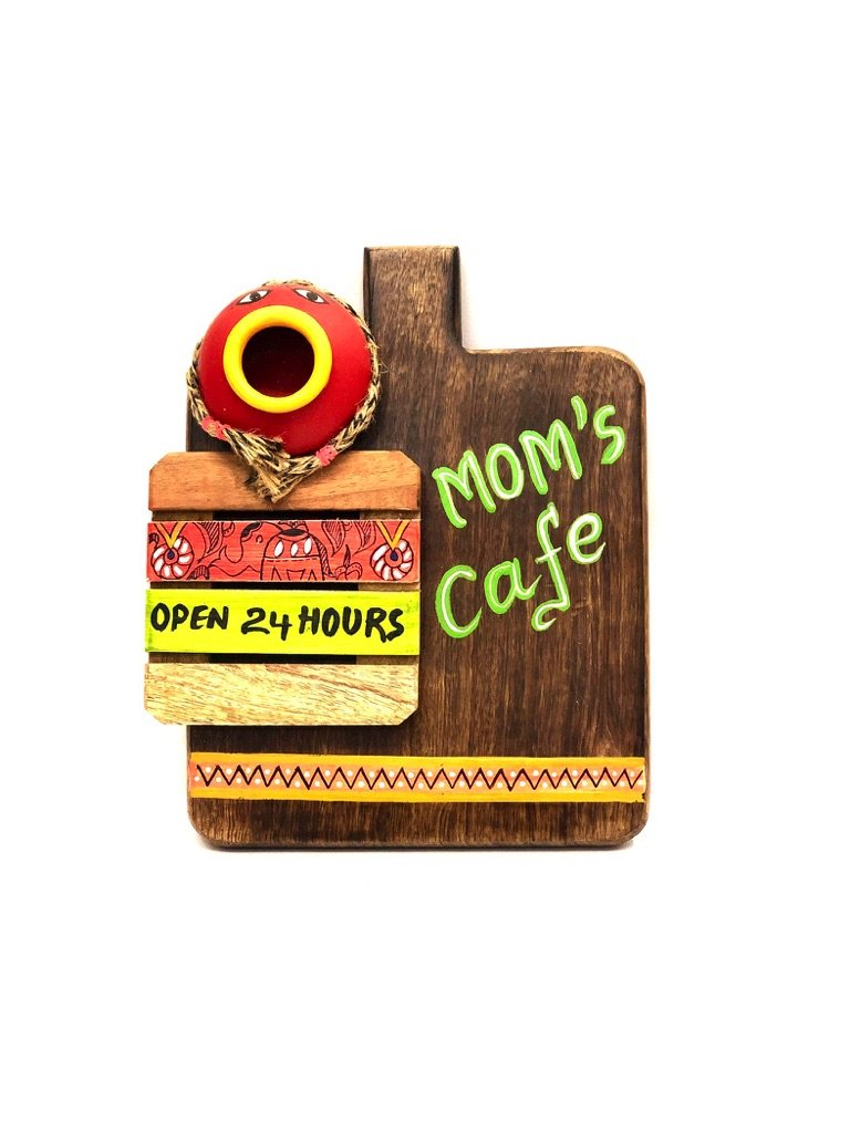Mom's Cafe Kitchen Wall Decor 24 Hours Open Hand Painted Tamrapatra