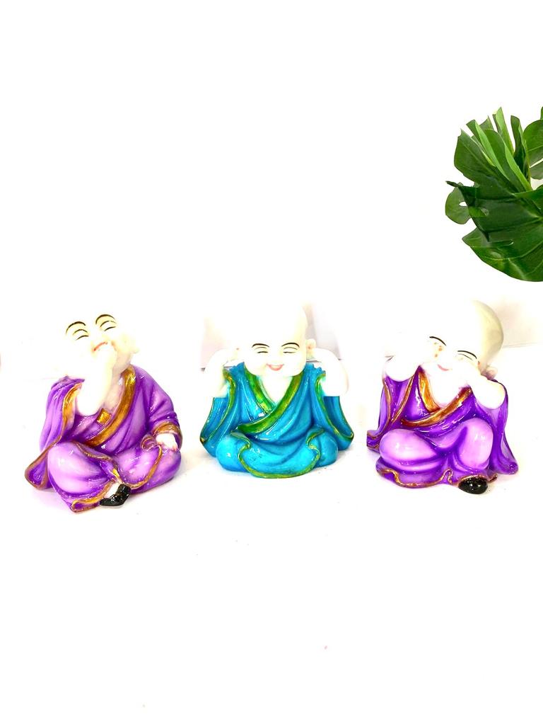 Glossy White Monks Set Of 3 Handcrafted Sweet Gifting's Décor By Tamrapatra