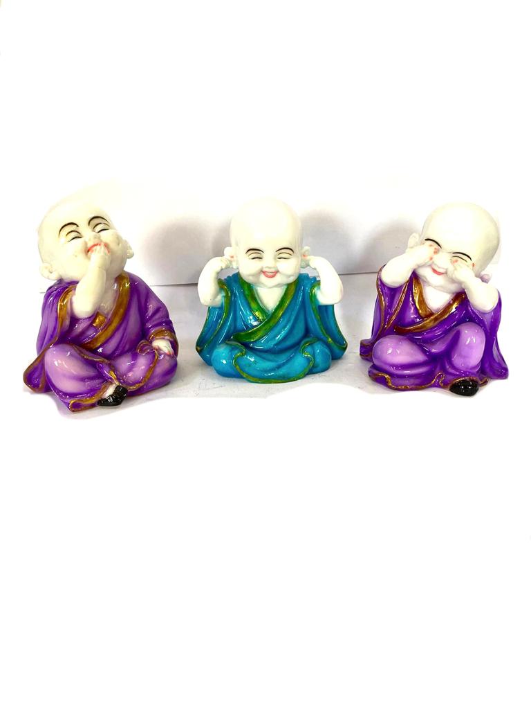 Glossy White Monks Set Of 3 Handcrafted Sweet Gifting's Décor By Tamrapatra