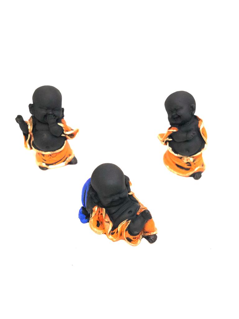 Set Of 3 Monks Feng Shui In Various Beautiful Contrasting Shades By Tamrapatra