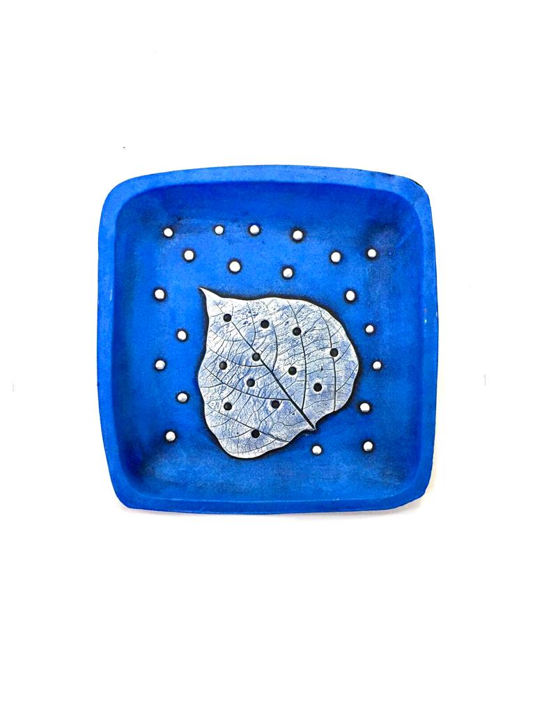 Moroccan Blue Terracotta Square Plates Premium Handmade 5 Set Tamrapatra