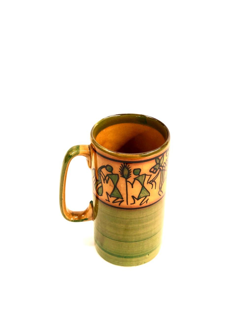 Ceramic Warli Painted Mugs Glossy & Beautiful For Beverages Tamrapatra