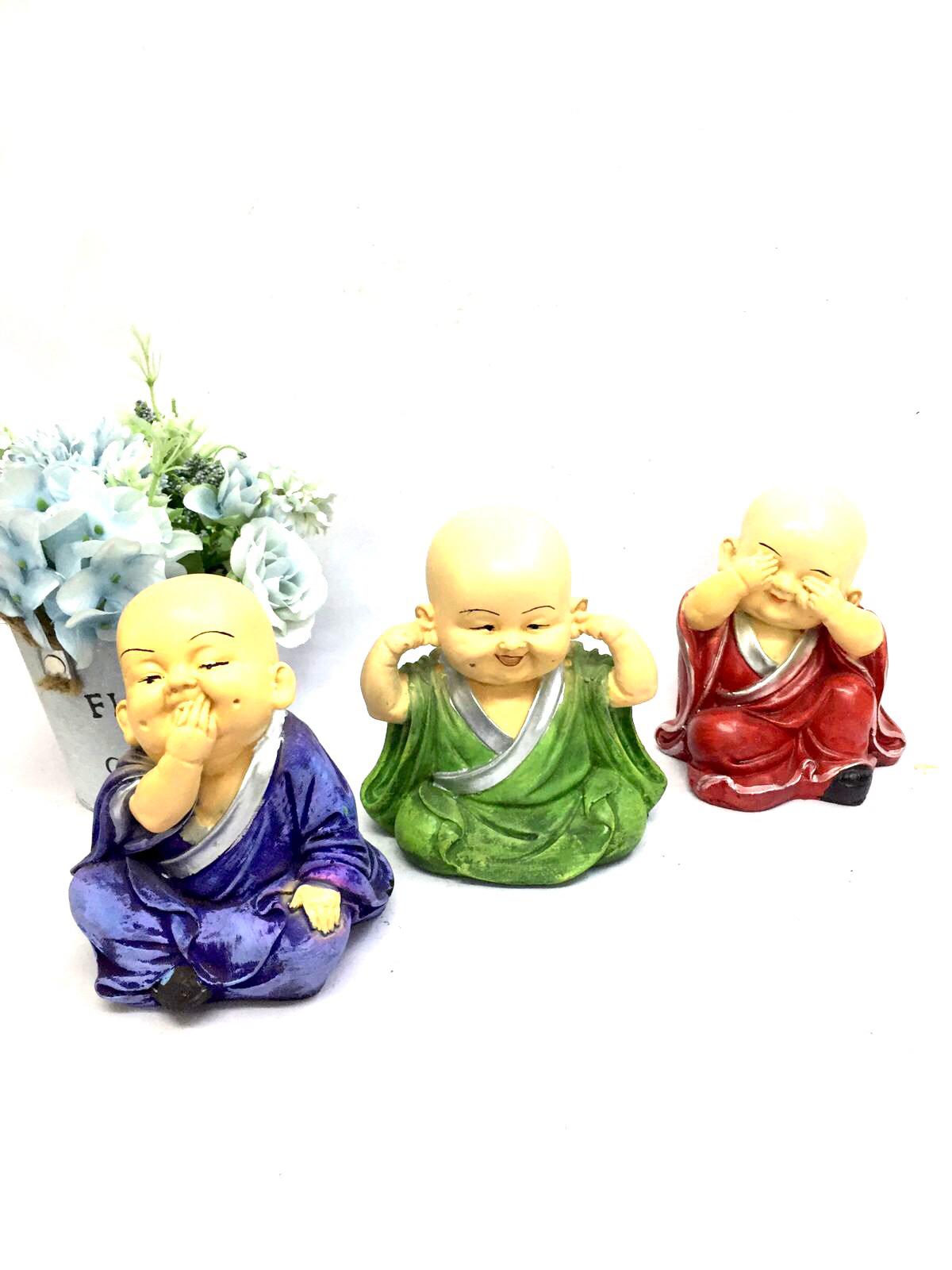 Multicolor Monks In Set Of 3 Vibrant Shades Good Luck Gifting's Tamrapatra