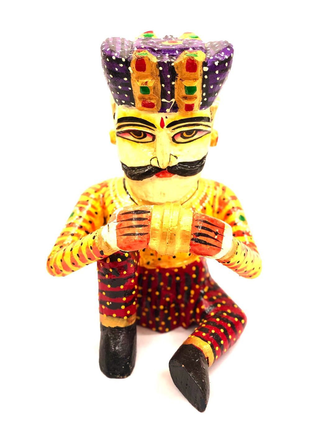 HandPainted Wooden Musical Man With Indian Attire Decor By Tamrapatra - Tanariri Hastakala
