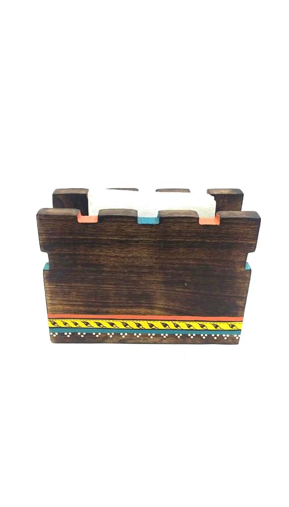 Wooden Tissue Holder Hand Painted With Contrasting Colors Tamrapatra