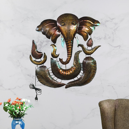 Ganesha Metal Wall Décor With LED Exclusive Spiritual Art Handcrafted By Tamrapatra