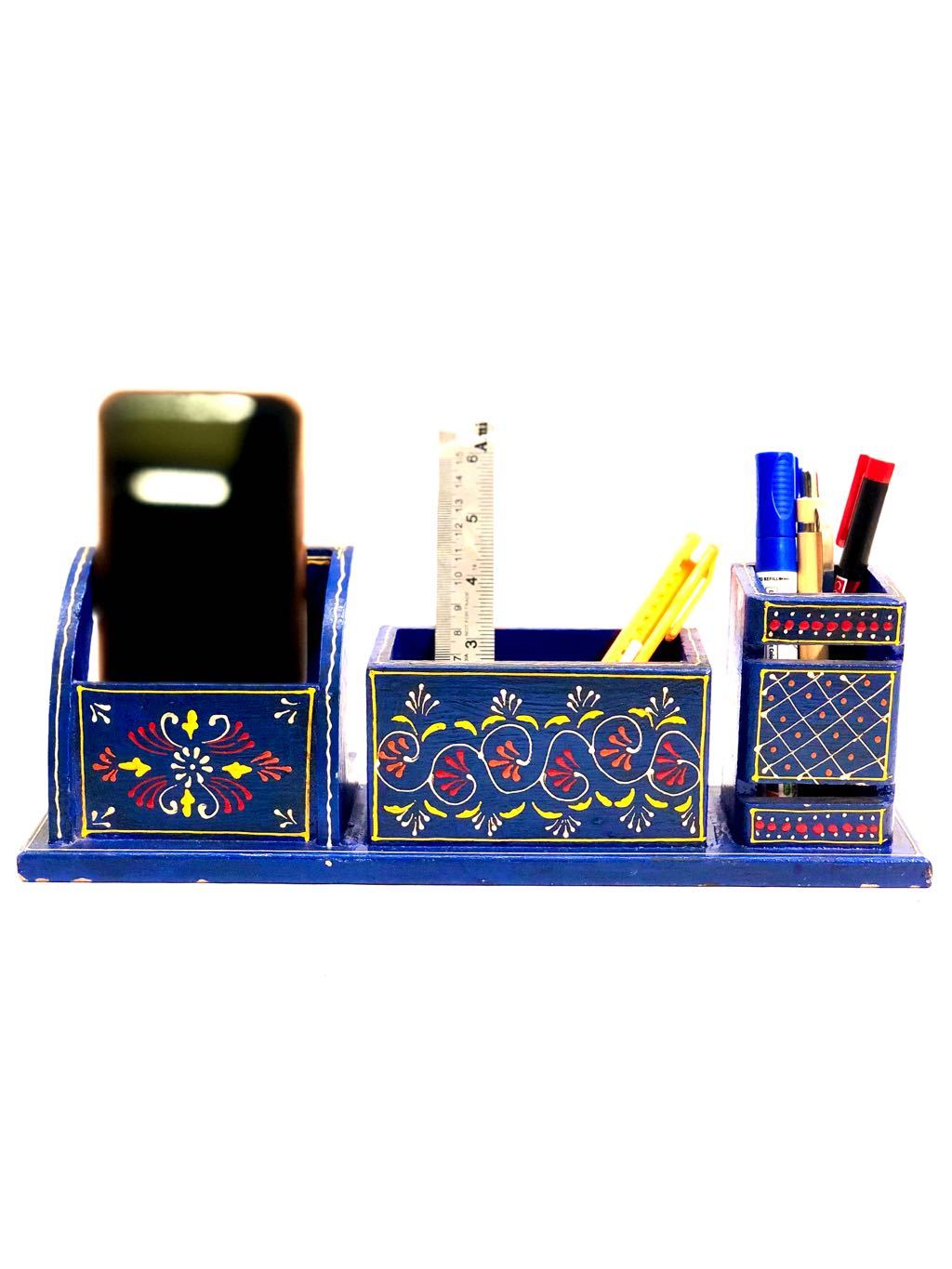 Hand Painted Wooden 3 IN 1 Combo Multipurpose Pen Holders Tamrapatra