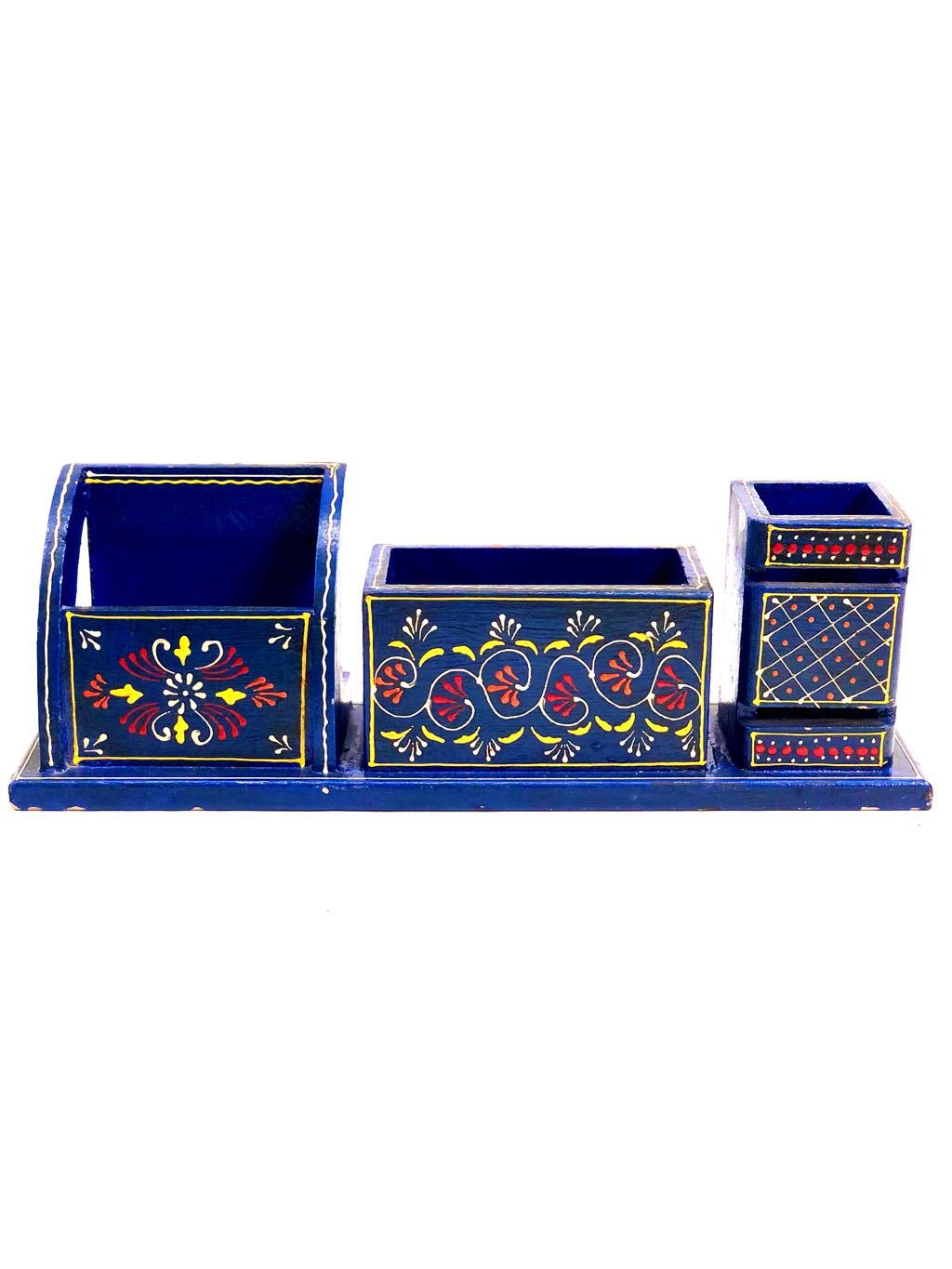 Hand Painted Wooden 3 IN 1 Combo Multipurpose Pen Holders Tamrapatra