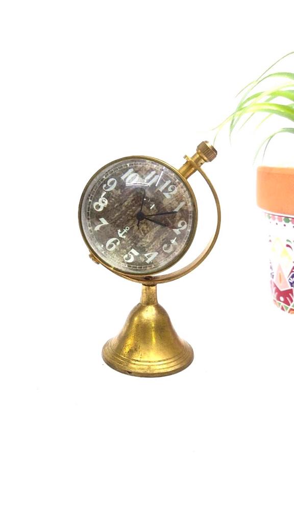Brass Antique Globe Style Clock Table Desk Utility Accessories Gifts Tamrapatra