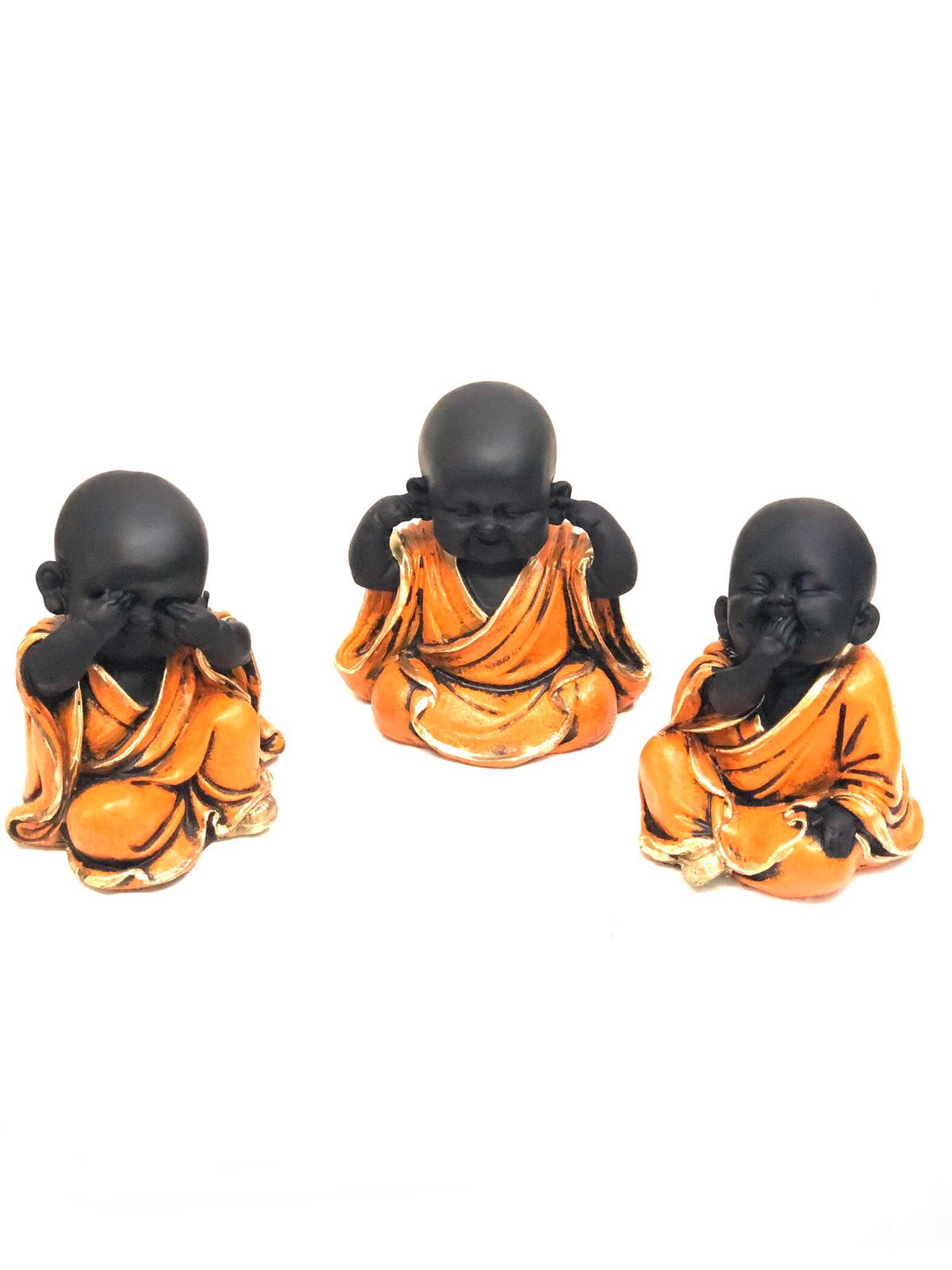 Three Wise Happy Monks Set Various Shades Feng Shui Spiritual Art Tamrapatra