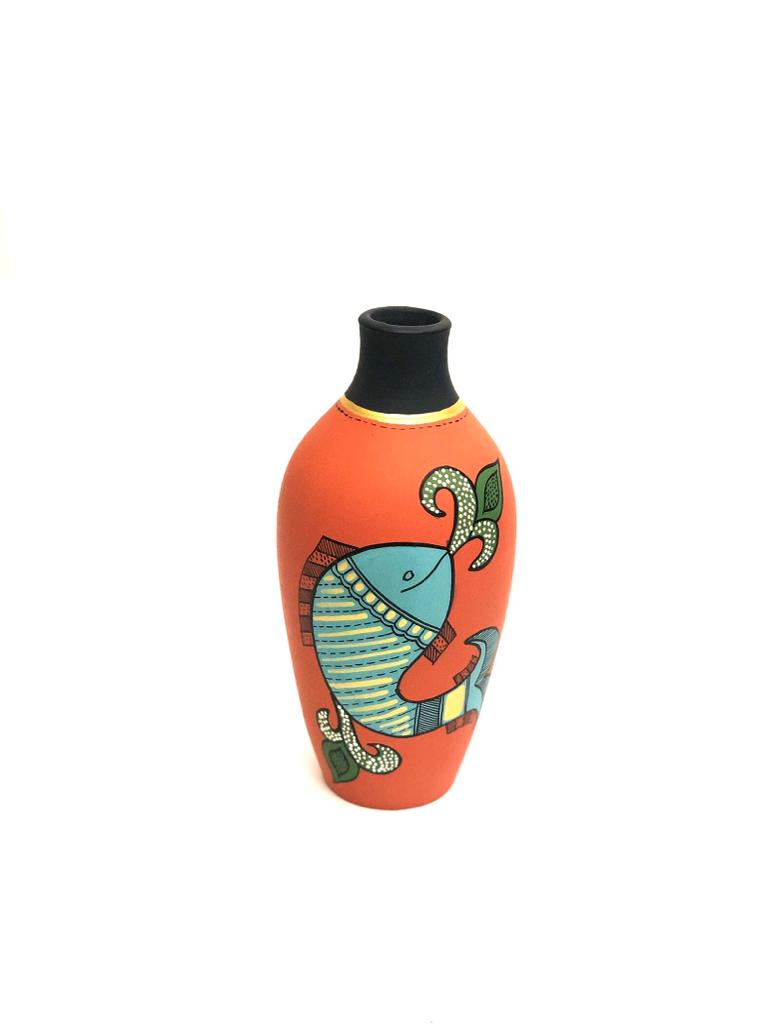 Exceptionally Pottery Creation With Fish Painted On Orange Shade Tamrapatra