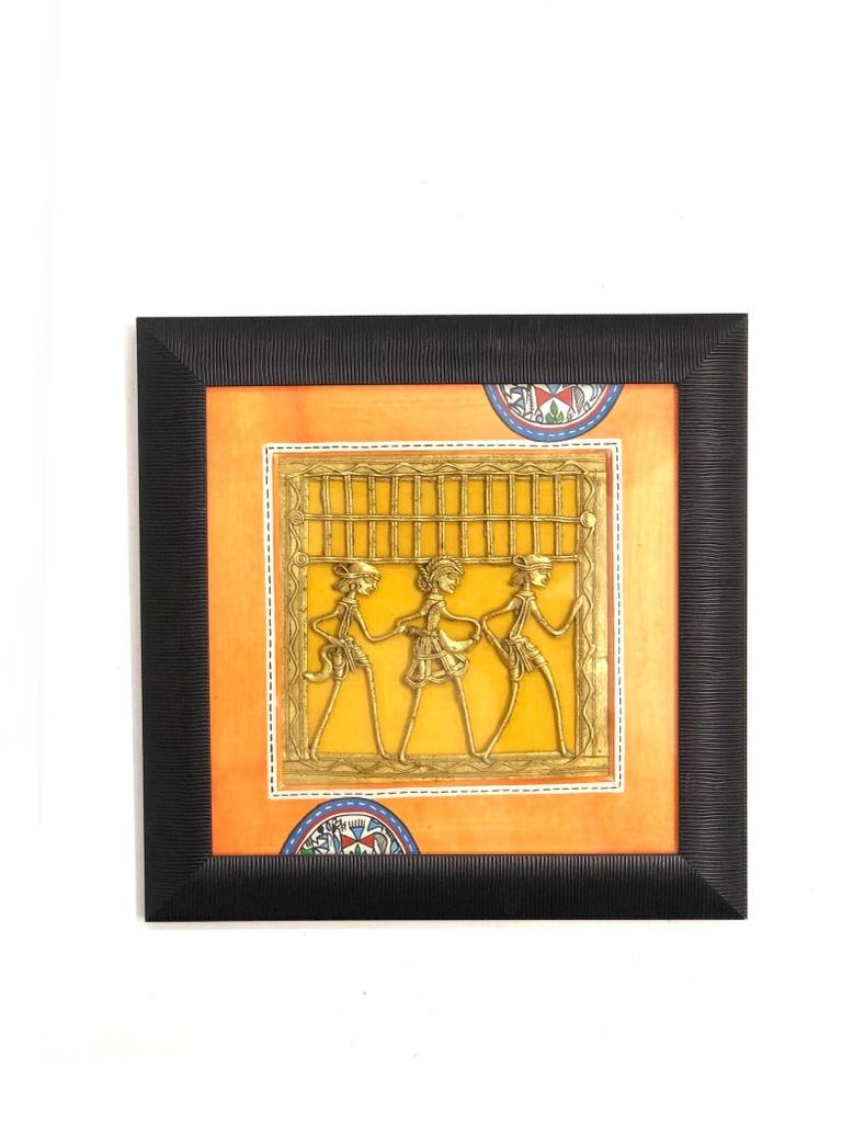 Tangerine Orange Frame With Brass Dhokra Art With Beautiful Painting Tamrapatra