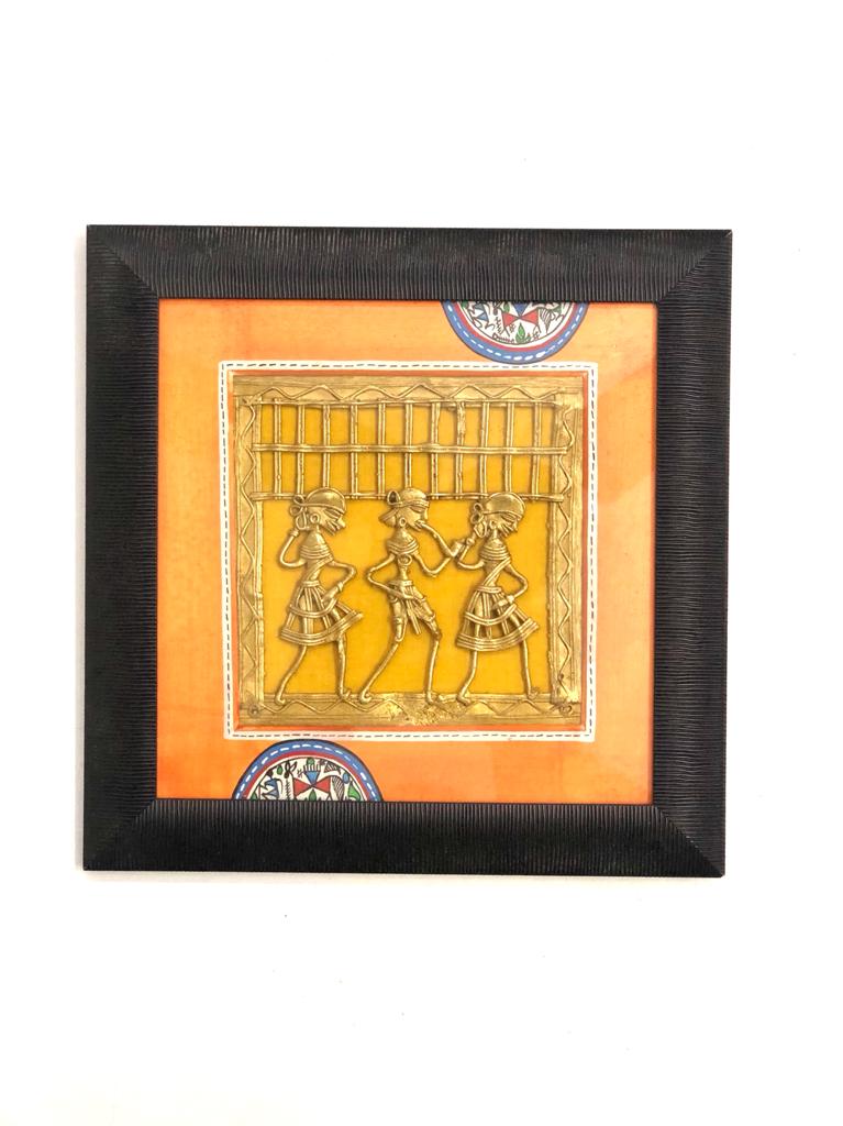Tangerine Orange Frame With Brass Dhokra Art With Beautiful Painting Tamrapatra