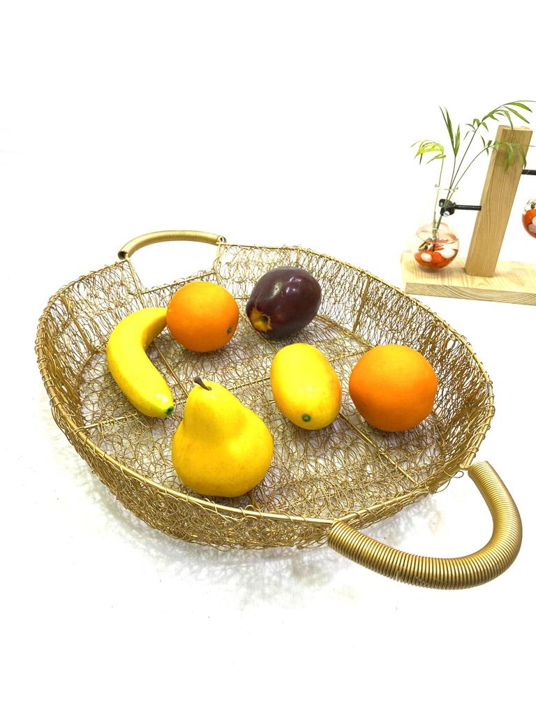 Oval Decorative Metal Jali Design Basket For Hampers Centre Table Tamrapatra