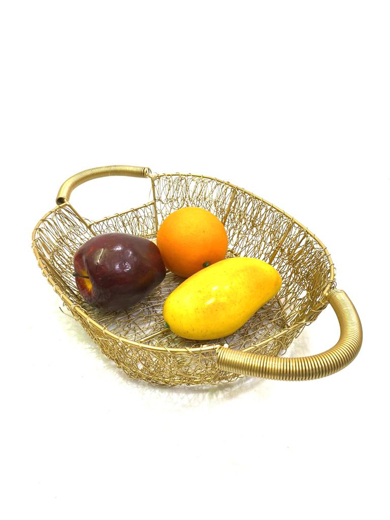 Oval Decorative Metal Jali Design Basket For Hampers Centre Table Tamrapatra