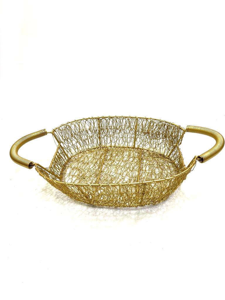 Oval Decorative Metal Jali Design Basket For Hampers Centre Table Tamrapatra