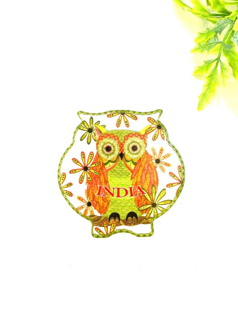 Fridge Magnet Cute Owl Design Embossed On Ceramic India From Tamrapatra