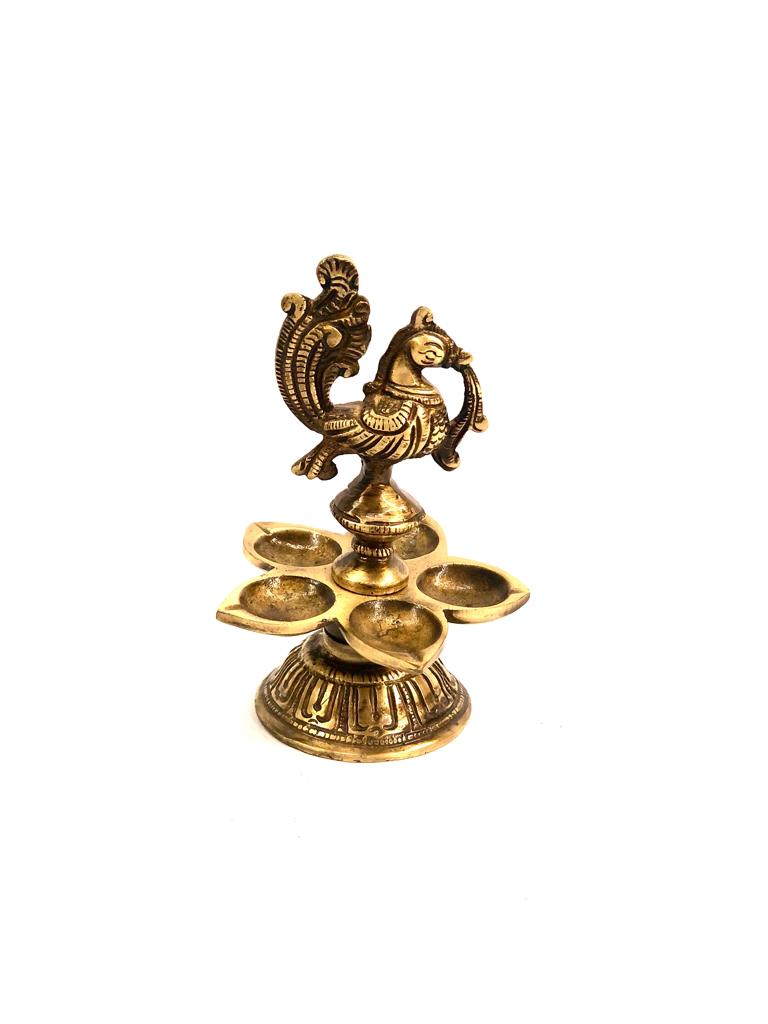 Peacock 5 Lamp Diya Pooja Accessories Exclusive Brass Art & Crafts By Tamrapatra
