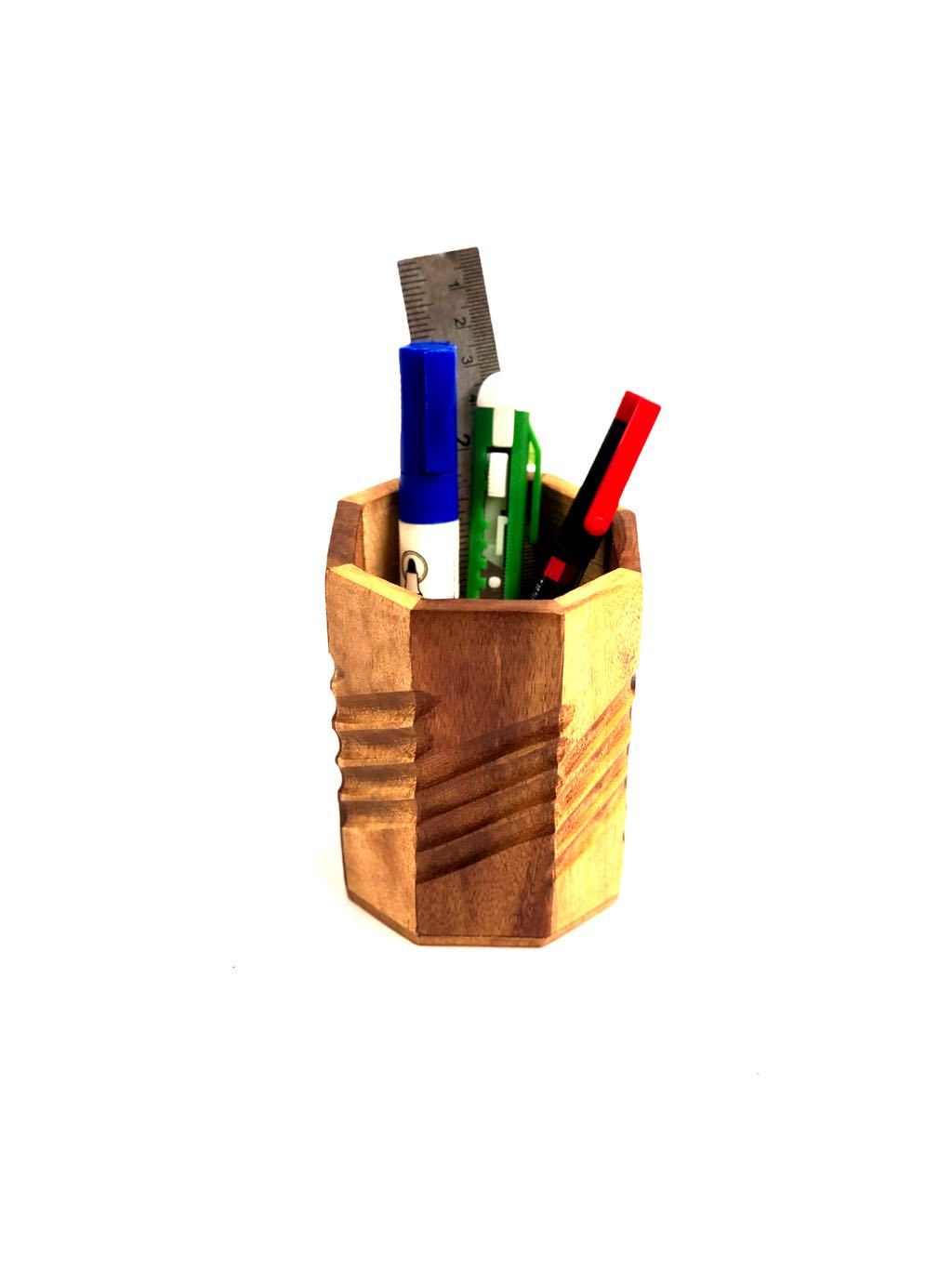 Classic Wooden Pen Stand With Various Design Options By Tamrapatra
