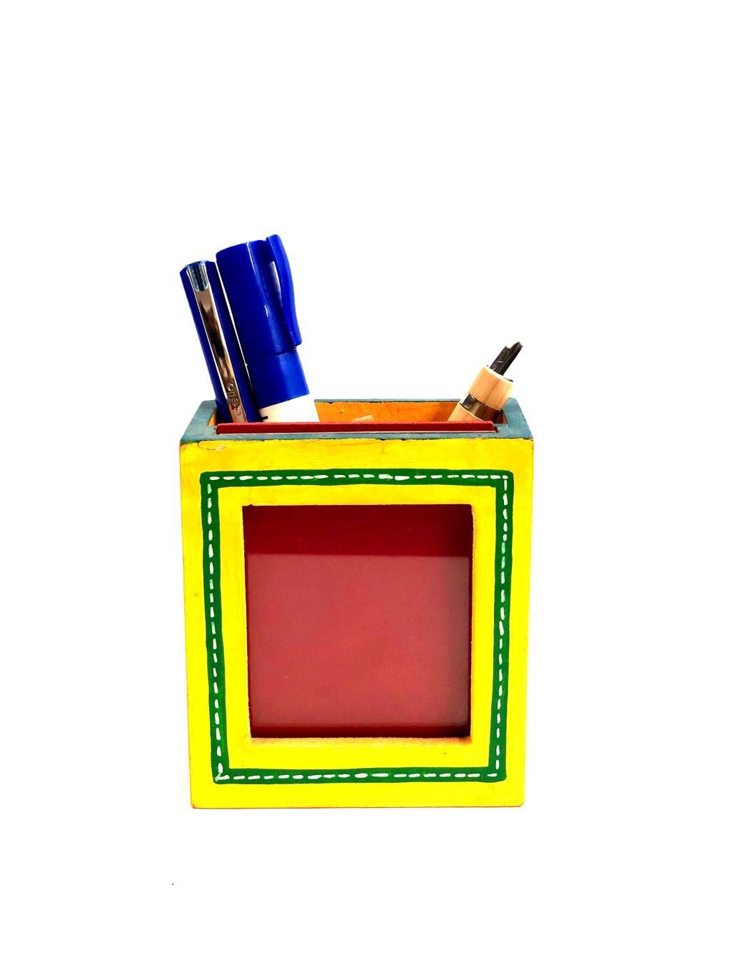 Multicolor PhotoFrame Pen Stand Hand Painted Wooden Utility Tamrapatra