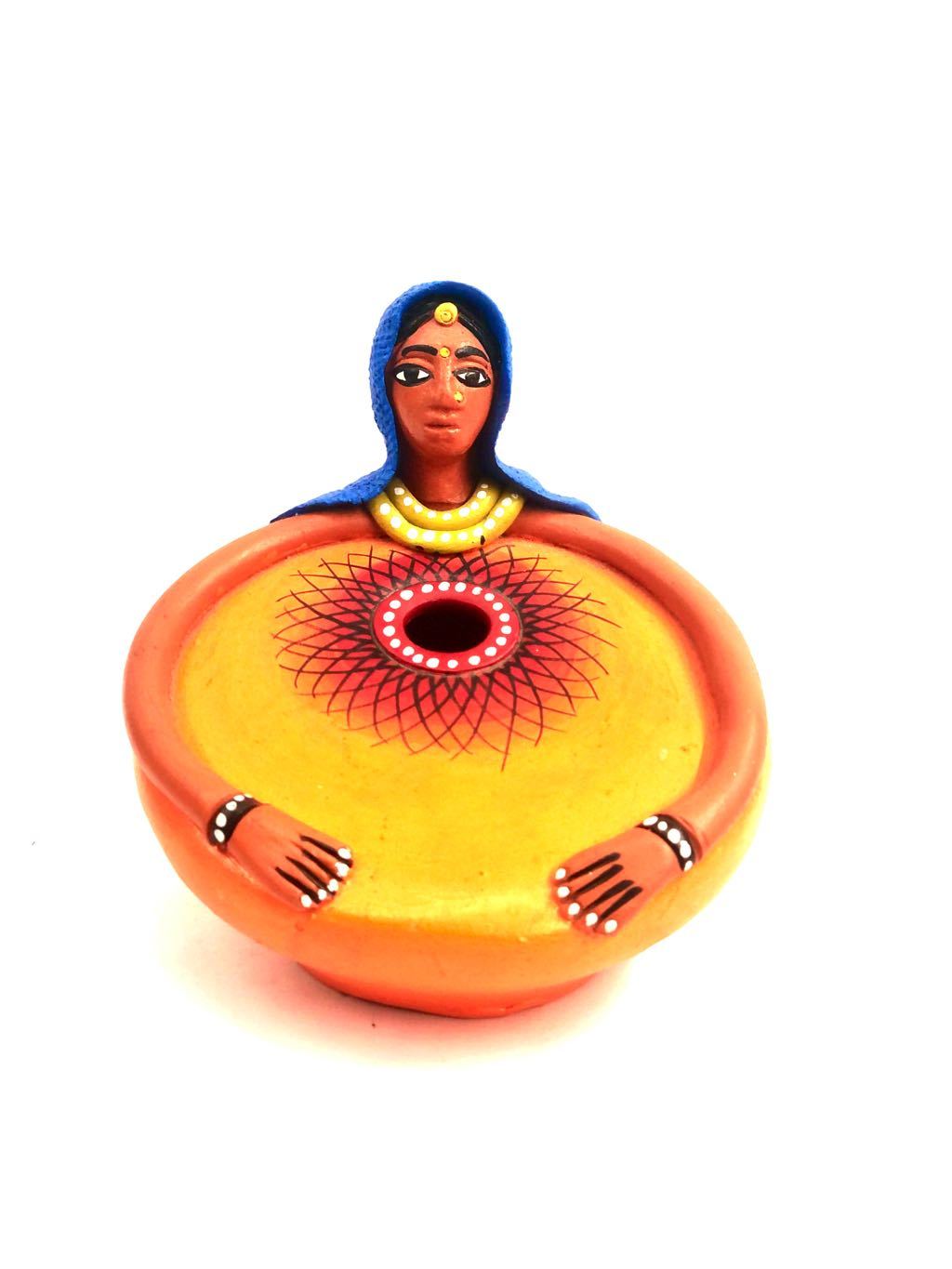 Woman Face Designer Style Terracotta Pen Stand Hand Painted Tamrapatra