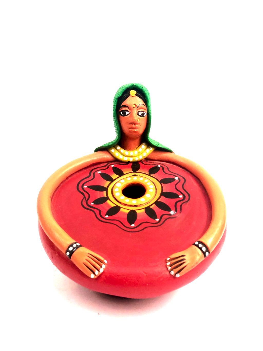 Woman Face Designer Style Terracotta Pen Stand Hand Painted Tamrapatra