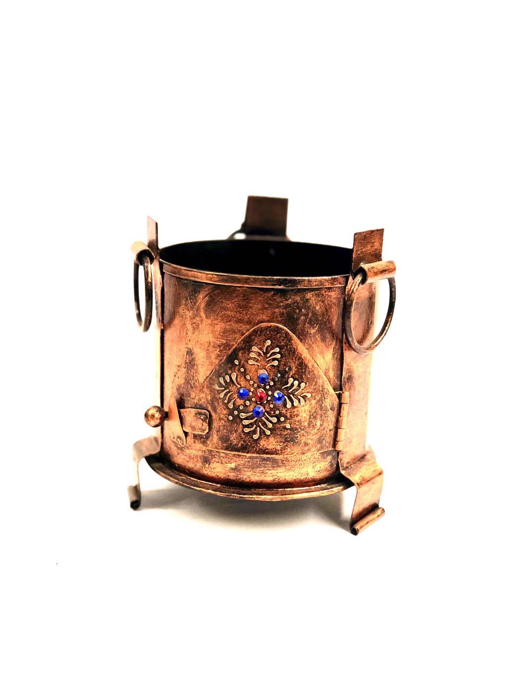 Pen Holder In Metal Indian Sigdi Style Hand Painted Traditional Tamrapatra
