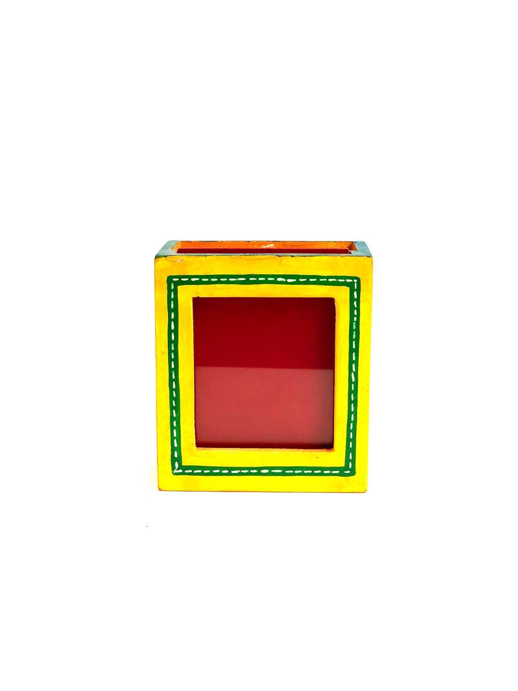 Multicolor PhotoFrame Pen Stand Hand Painted Wooden Utility Tamrapatra