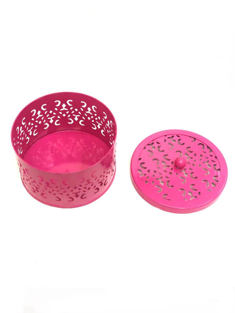 Beautiful Vibrant Colors Gifting Storage Carving Metal Containers By Tamrapatra