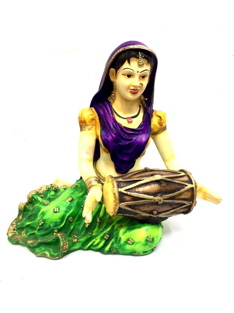 Lady Villager Playing Dholak Traditional Beautiful Art Collectible By Tamrapatra