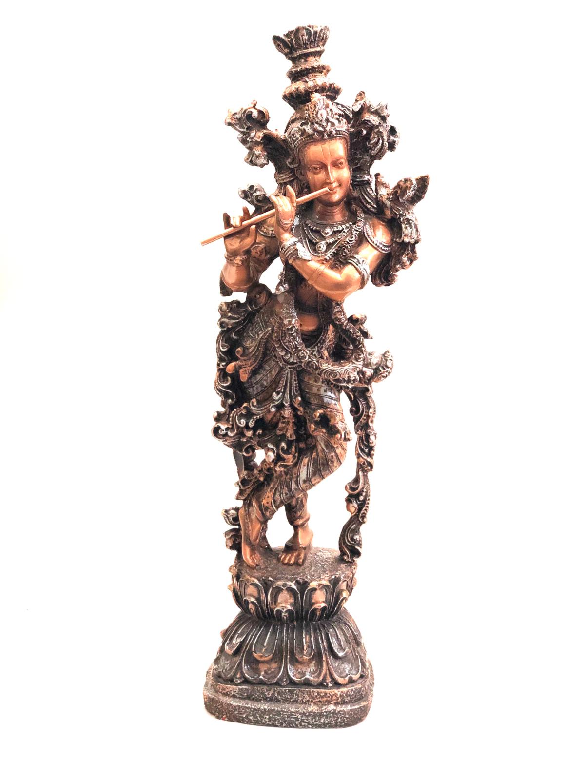 Big Radha Krishna Sculpture Vintage Style Designed With Copper Shade Tamrapatra