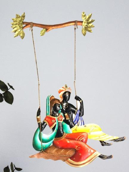 Radha Krishna Swing In Metal Decor Hanging Hand Painted By Tamrapatra