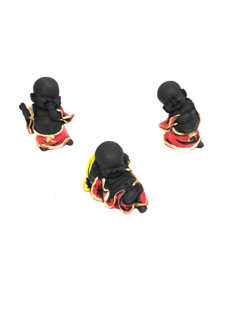 Set Of 3 Monks Feng Shui In Various Beautiful Contrasting Shades By Tamrapatra