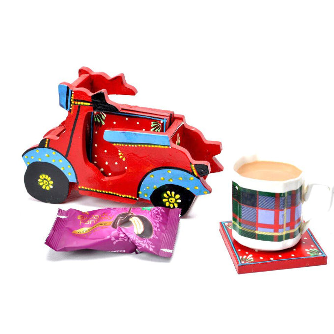 Tea Coaster With Style Of Indian Scooter Traditional Hand Painted Tamrapatra - Tamrapatra