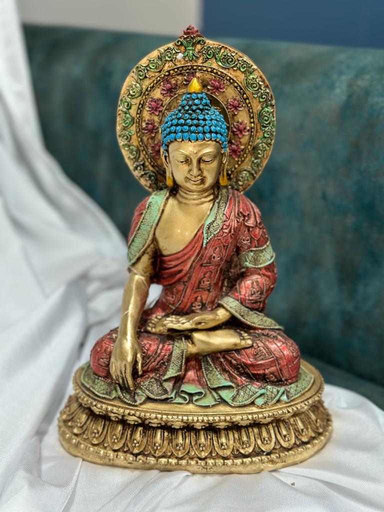 Buddha Resin Art Copper Shade Floral Hand Painted Exclusively From Tamrapatra